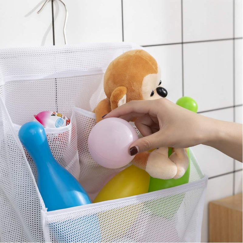 ALYER Hanging Mesh Bath Toy Organizer Bag,Large Shower Storage Caddy with Durable Hanger (White) - Image 4